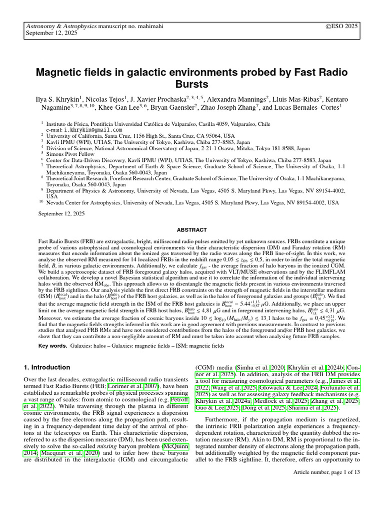 Magnetic Fields from Fast Radio Bursts | PDF | Interstellar Medium | Galaxy