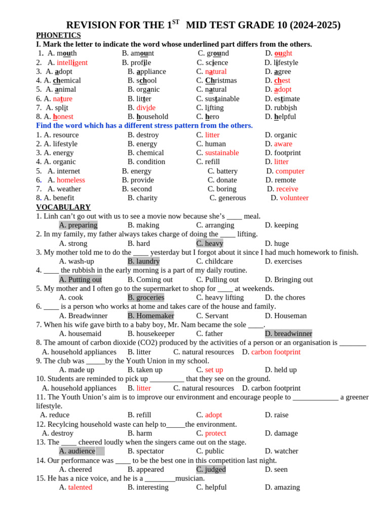 Grade 10 Mid Test Revision: Phonetics & Vocabulary | PDF | Blues | Rock ...