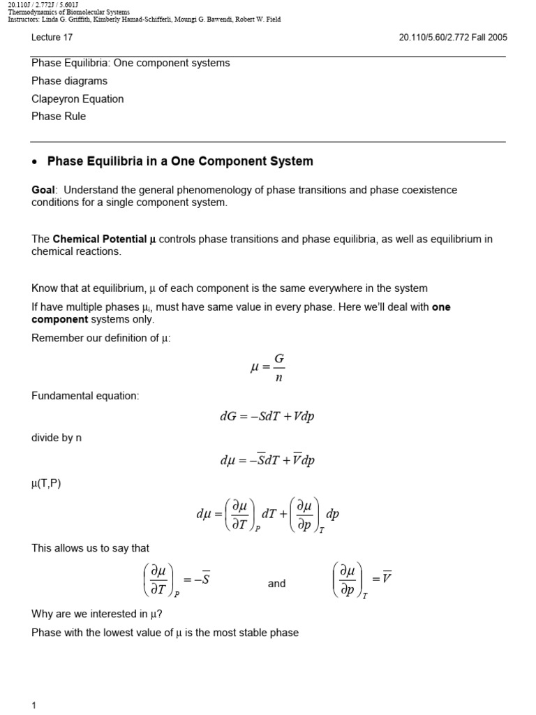 Phase Equilibria in One Component Systems | PDF | Phase (Matter ...