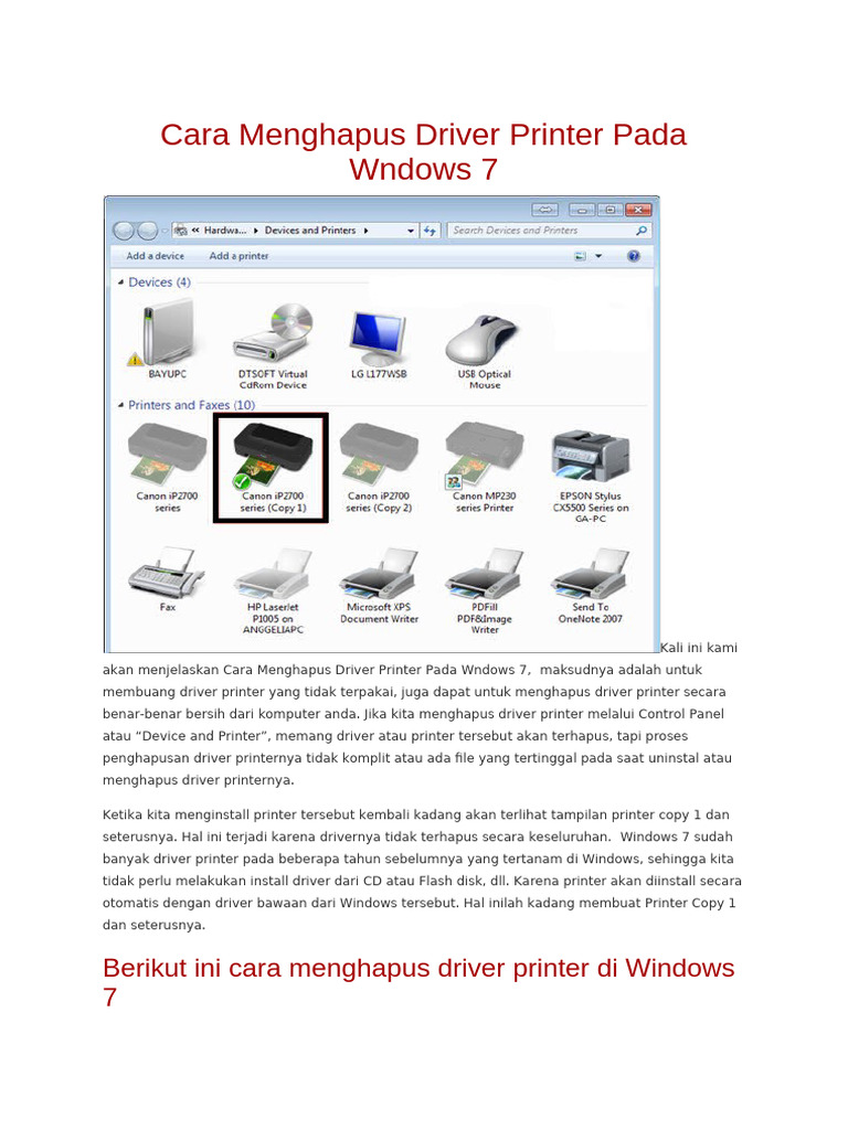 Cara Hapus Driver Printer di Windows 7 | PDF