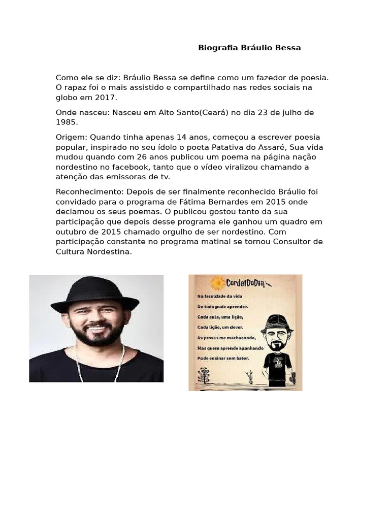 Biografia de Bráulio Bessa | PDF