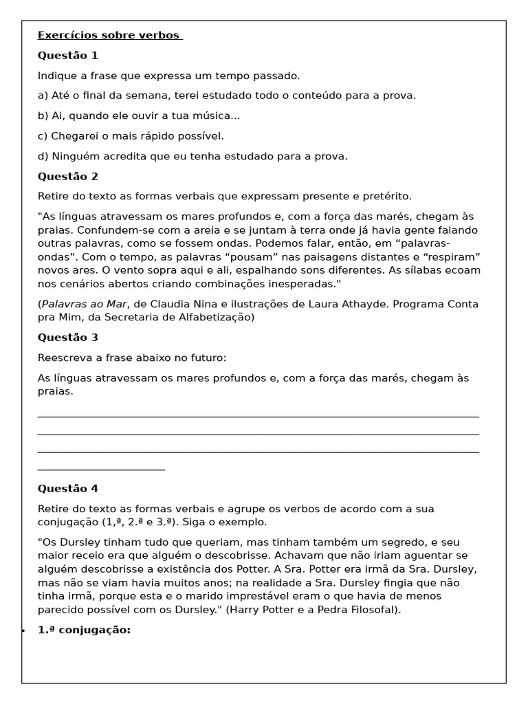 Exercícios Sobre Verbos para 6º Ano | PDF