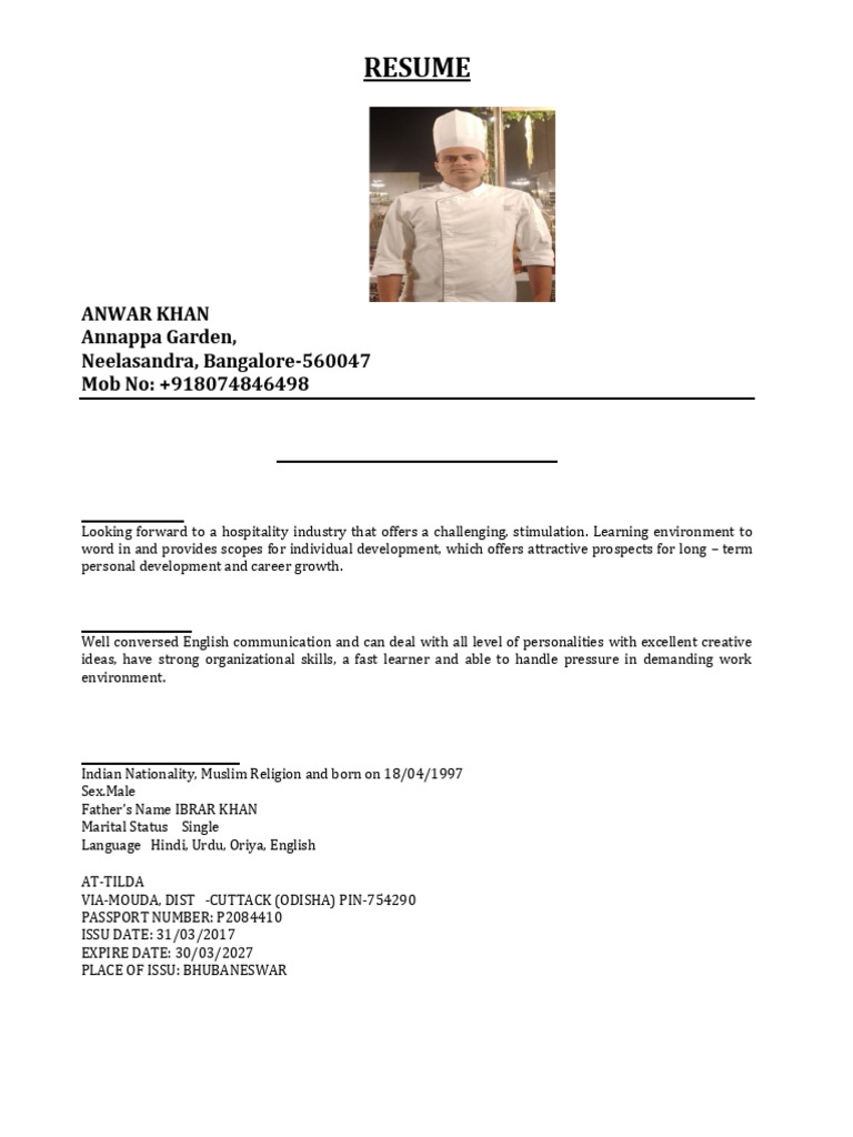 Resume of Anwar Khan - Commi I Position | PDF