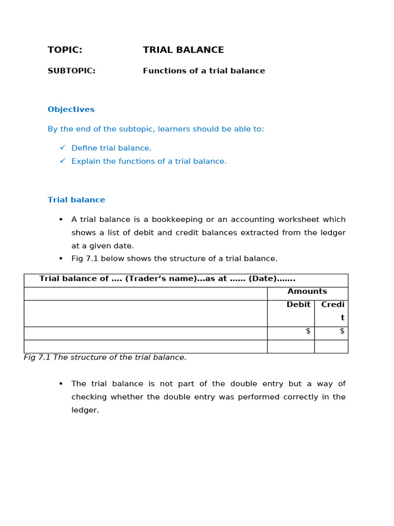 Functions and Importance of Trial Balance | PDF | Debits And Credits ...