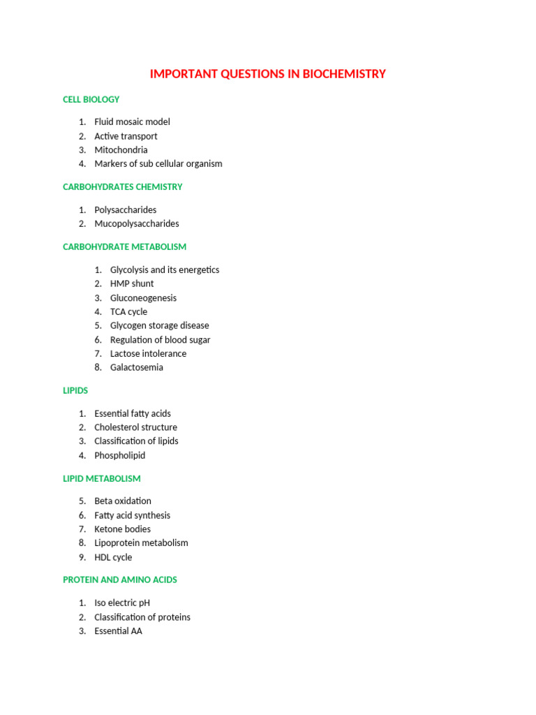 Imp Questions Biochemistry 2025 | PDF | Metabolism | Enzyme