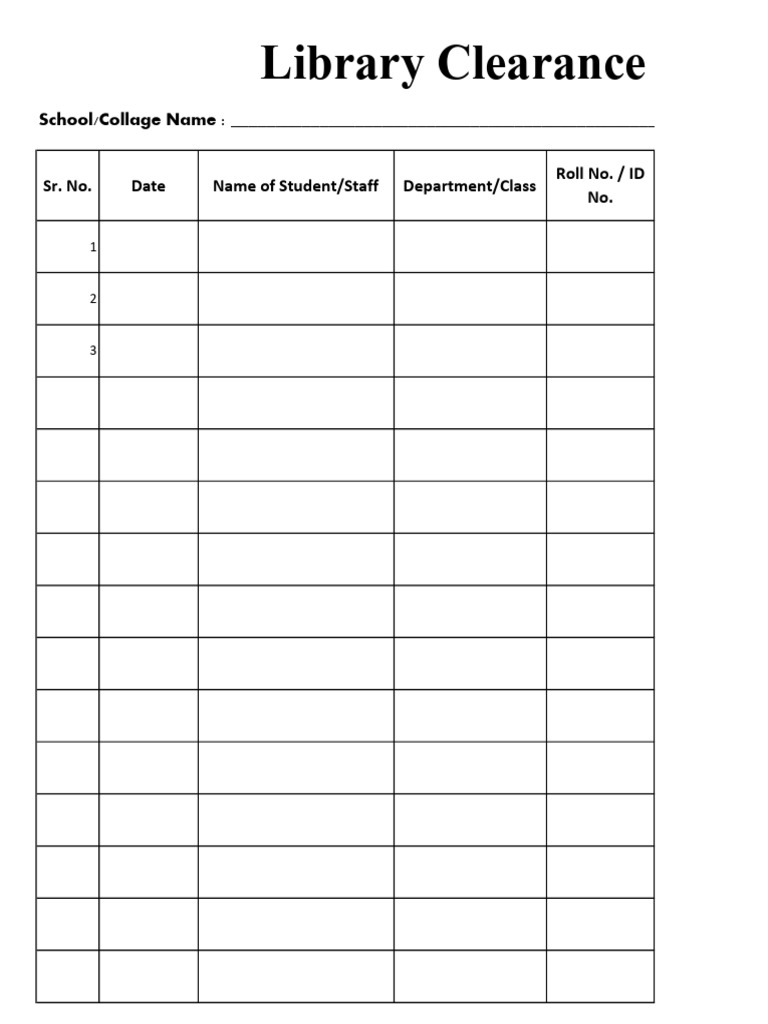 Library Clearance Form Template | PDF