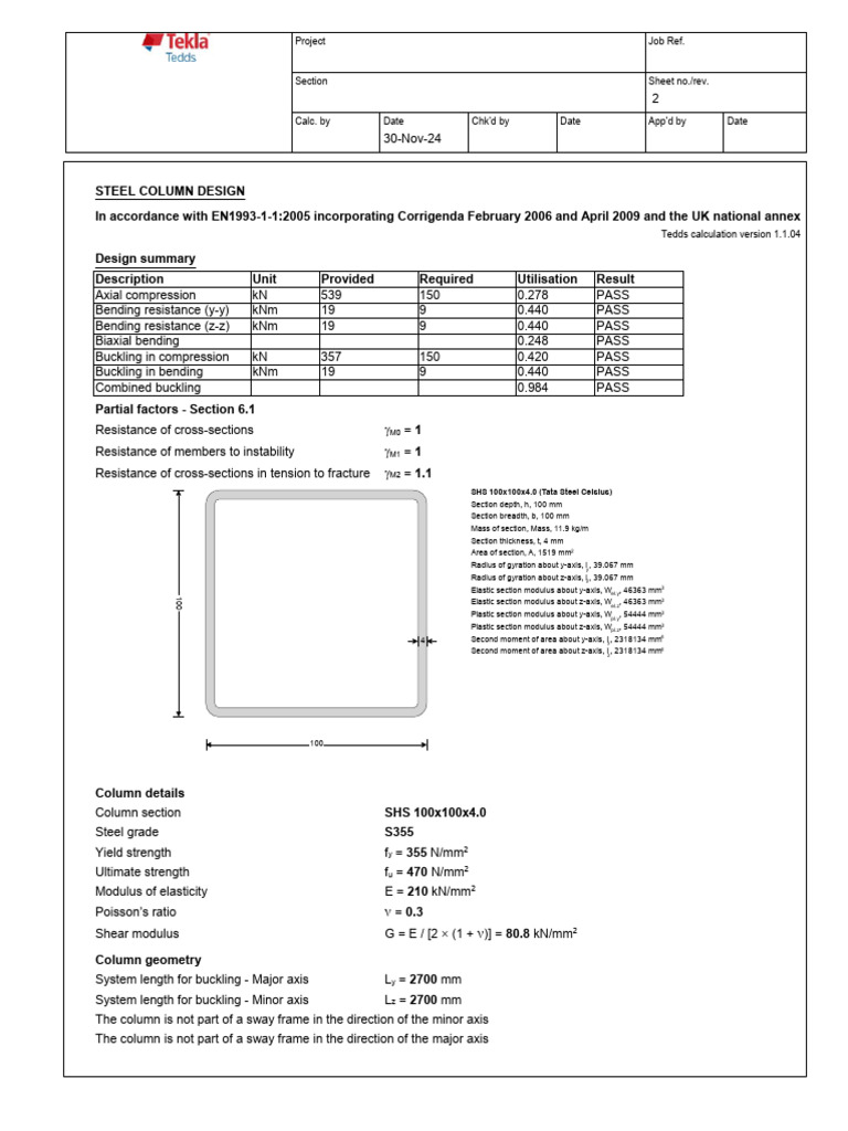 Steel Column Design Calculation EN1993 | PDF | Buckling | Earthquake ...