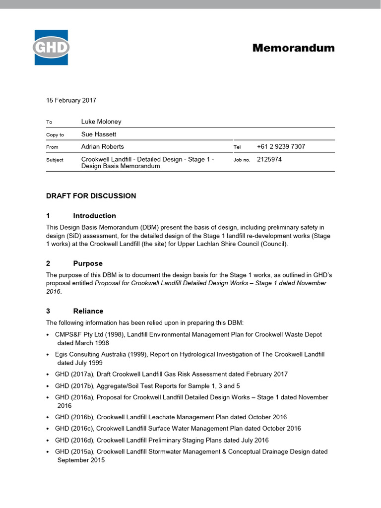 Crookwell Landfill Stage 1 Design Basis | PDF | Groundwater | Surface ...
