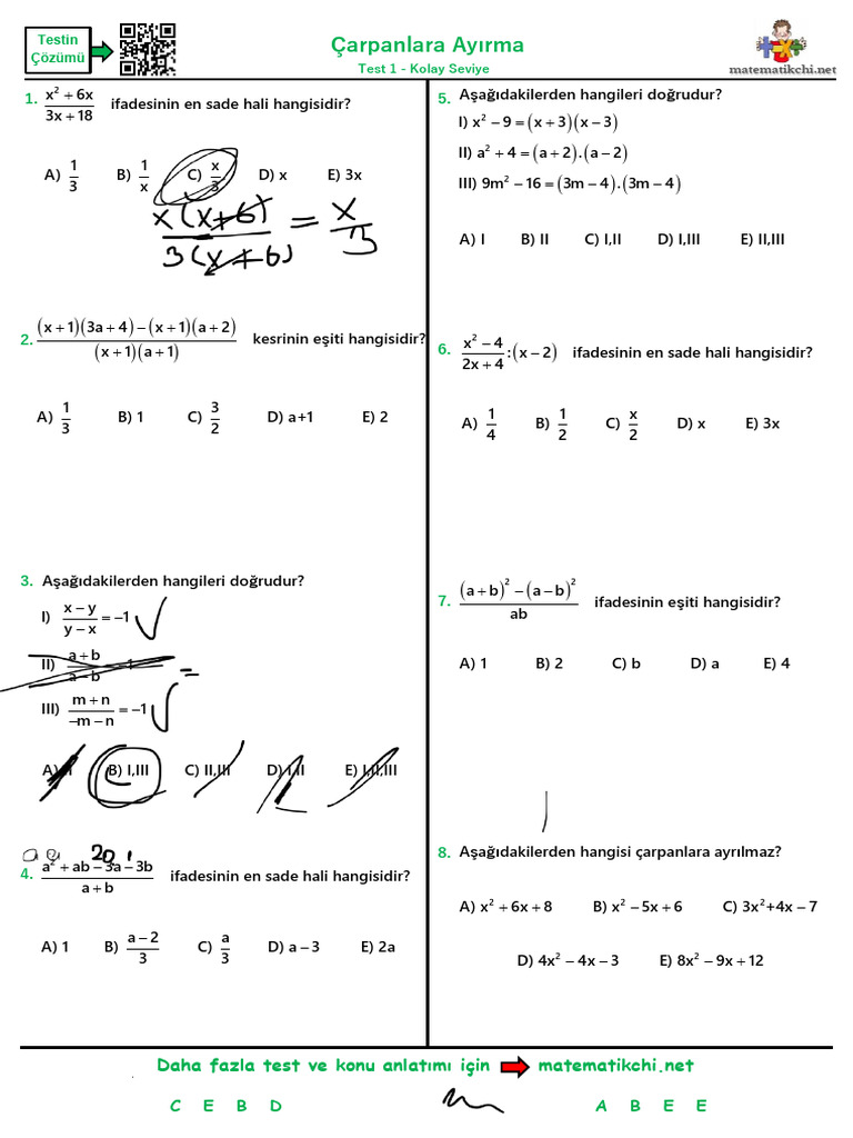 WP Contentuploads202503Carpanlara Ayirma Test 1 K PDF | PDF