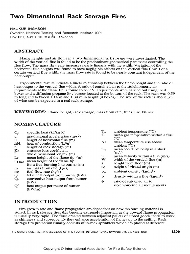 Two-Dimensional Rack Storage Fire Dynamics | PDF | Thermocouple | Heat