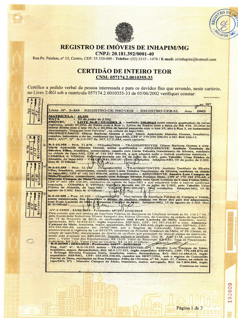 Certidão Inteiro Teor 1 | PDF