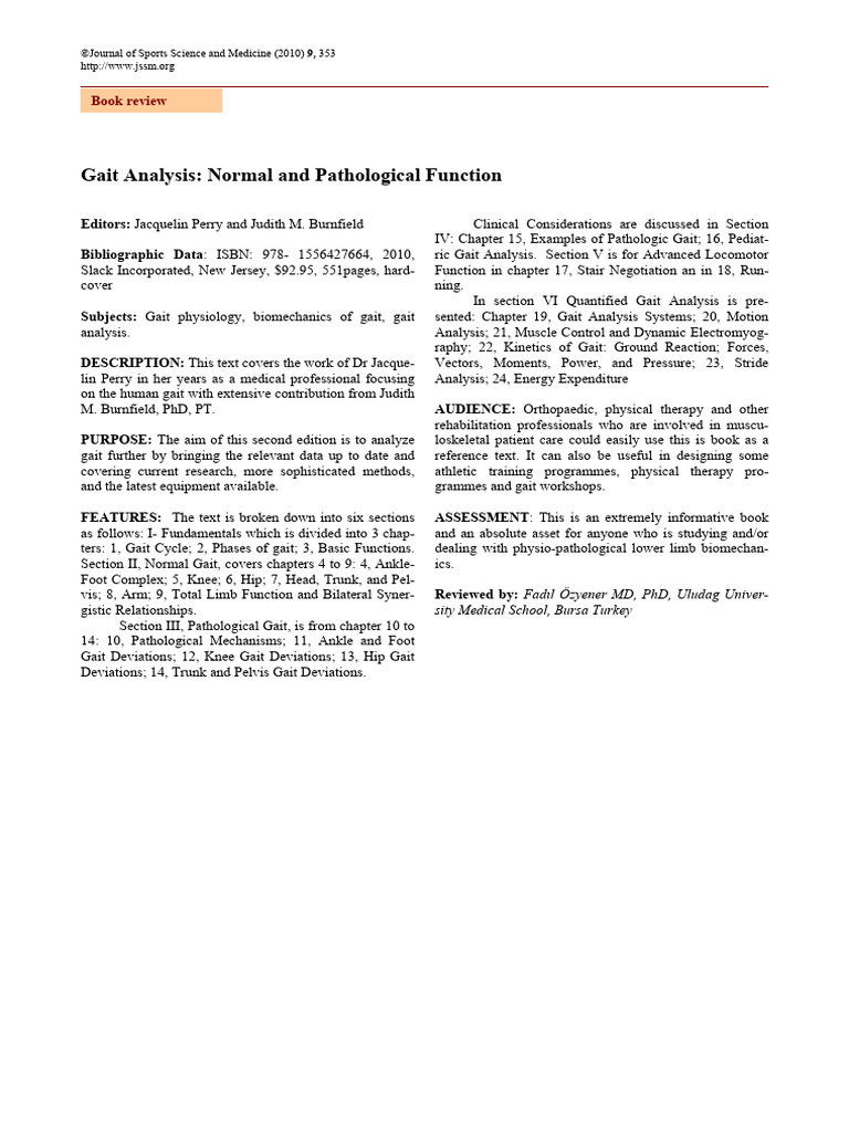 Gait Analysis: Normal and Pathological | PDF | Biomechanics