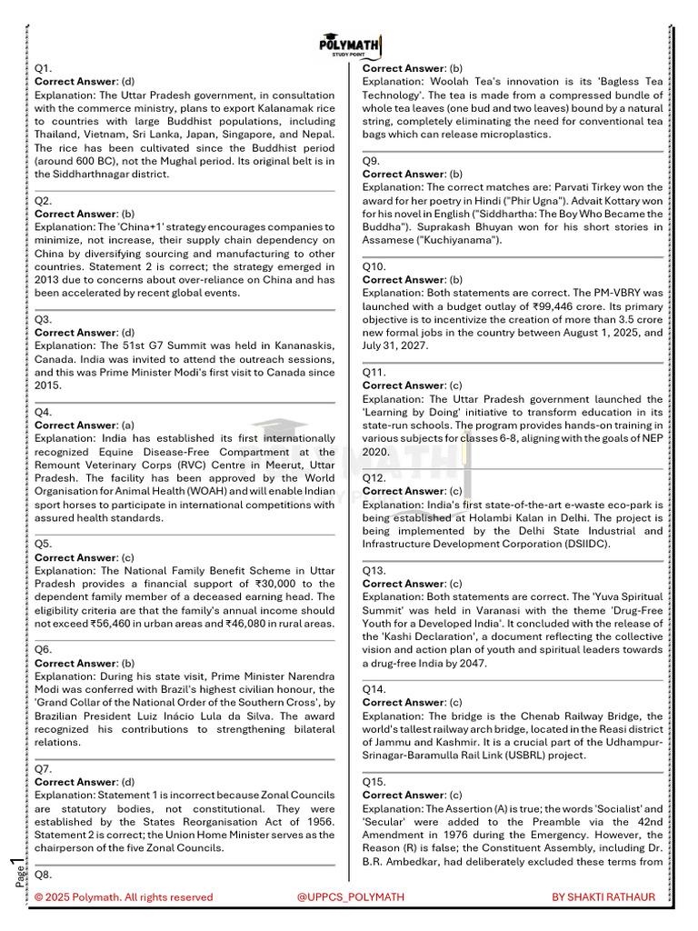 Polymath Test 1 Solution English | PDF