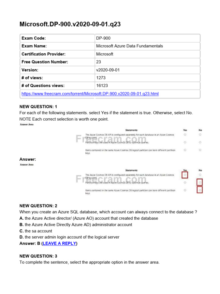 Microsoft DP-900 Exam Questions and Answers | PDF | Databases ...