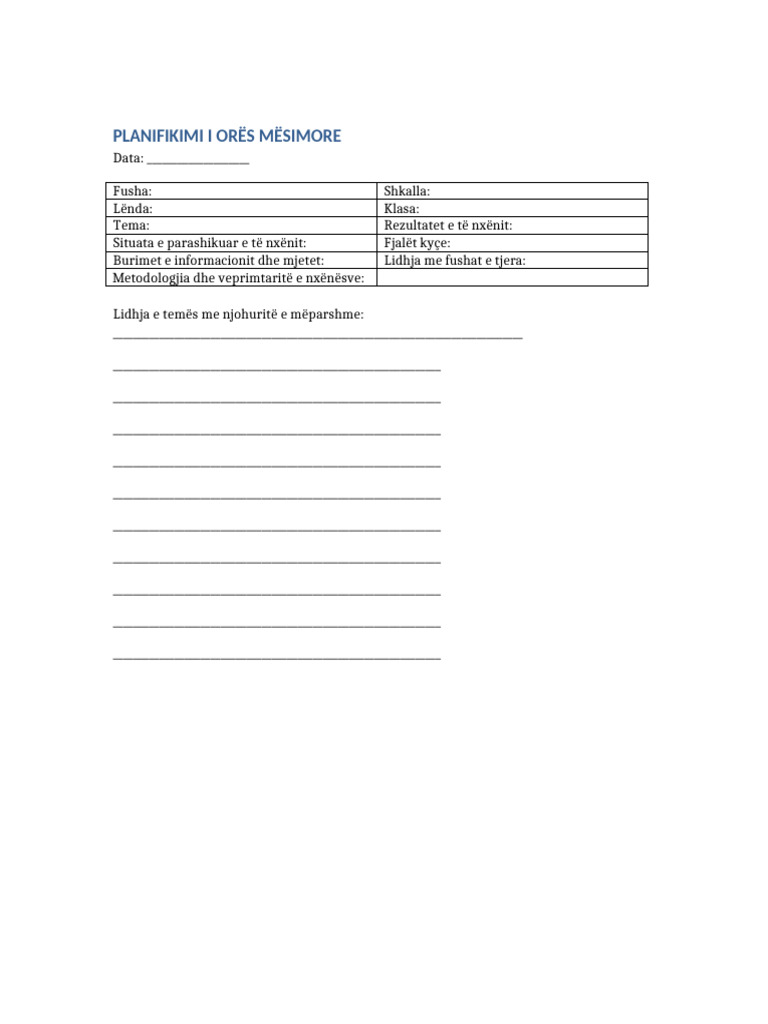 Planifikimi Ores Mesimore | PDF