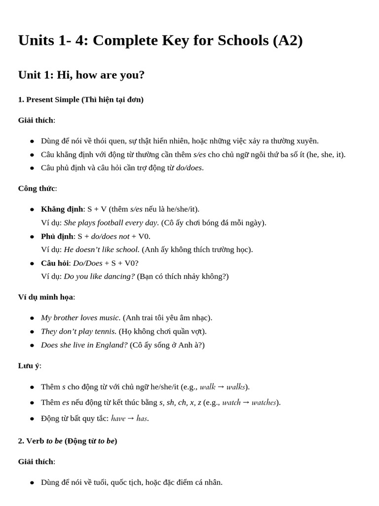 Units 1 - 4 - Complete Key For Schools (A2) | PDF