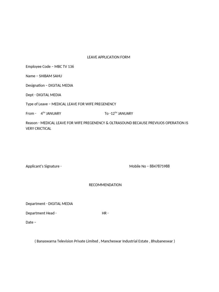 Leave Application Form | PDF