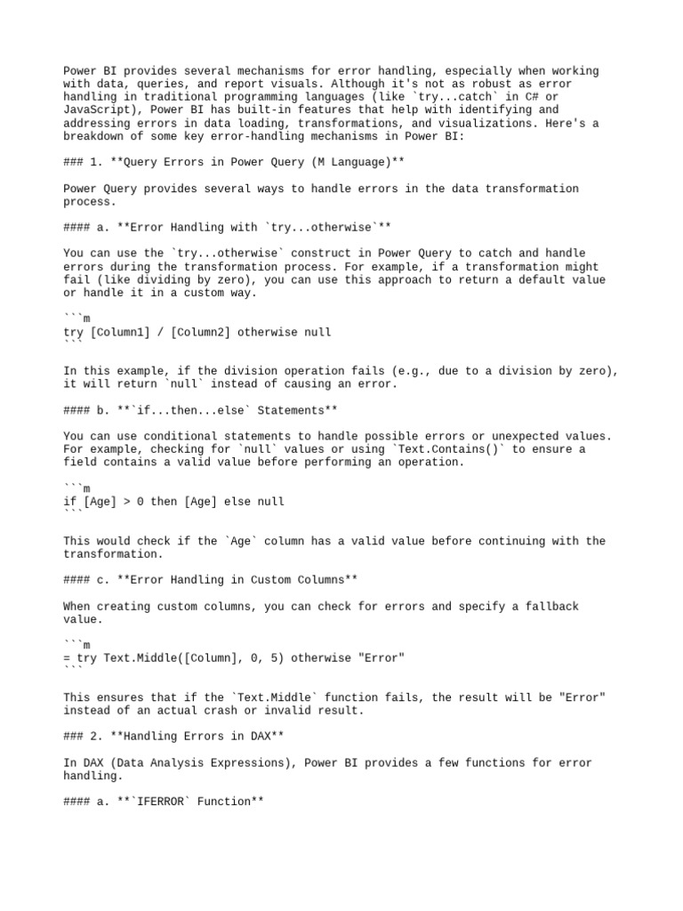 Power BI Error Handling Techniques | PDF | Computing | Computer Engineering