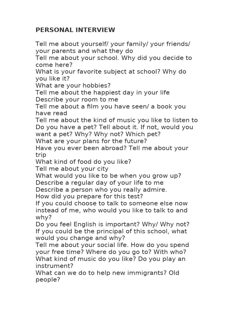 Personal Interview Questions Guide | PDF