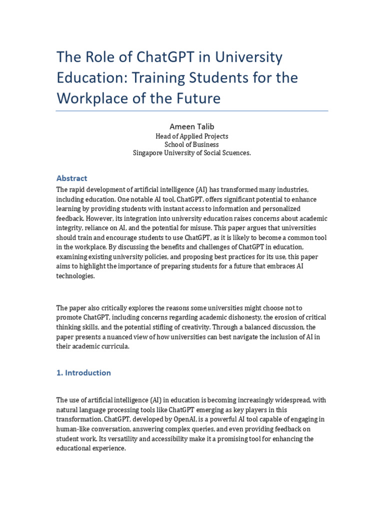 ChatGPT's Impact on University Education | PDF | Artificial ...