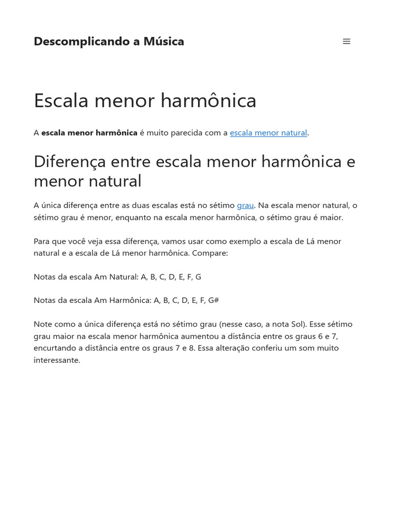 Diferenças da Escala Menor Harmônica | PDF | Escala menor | Harmonia