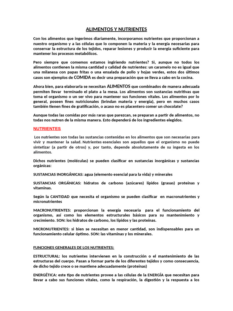 Alimentos y Nutrientes Esenciales | PDF | Nutrientes | Alimentos