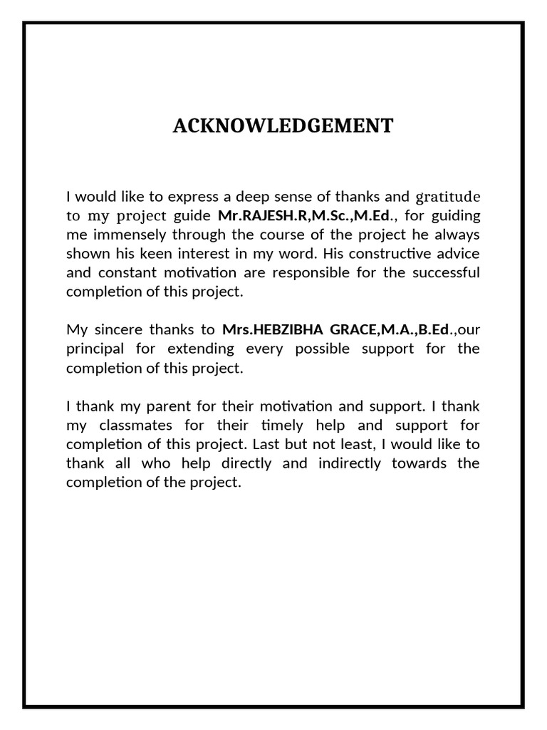 Project Acknowledgement and Thanks | PDF