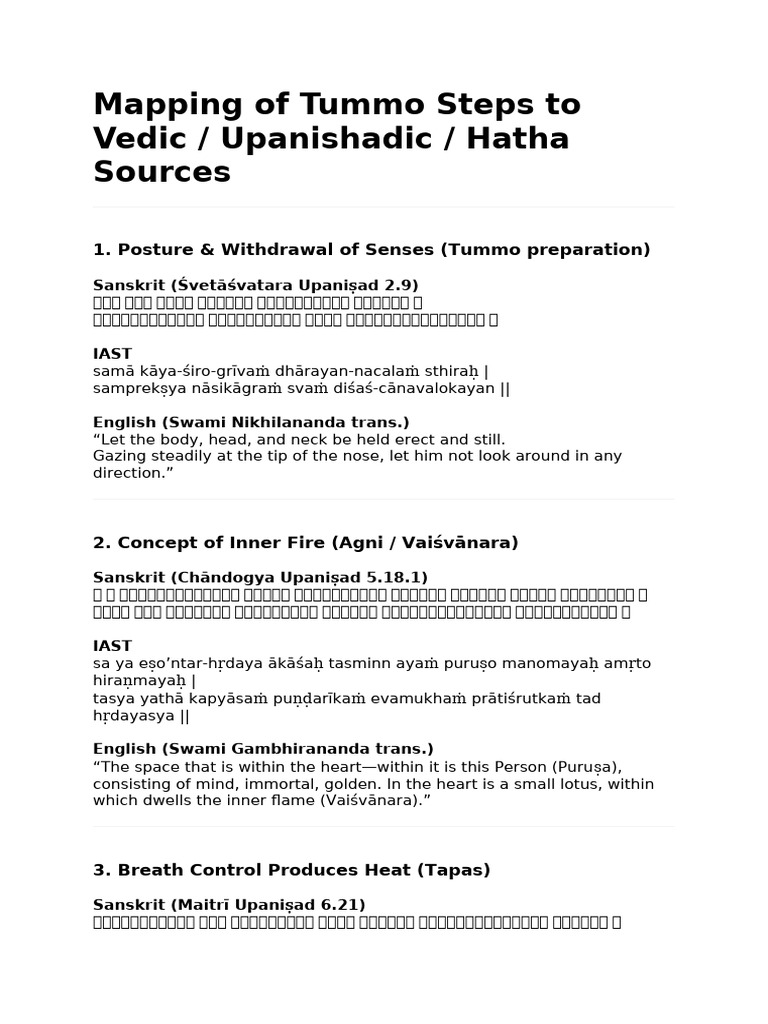 Tummo Steps Mapped to Vedic Sources | PDF | Yoga | Prana