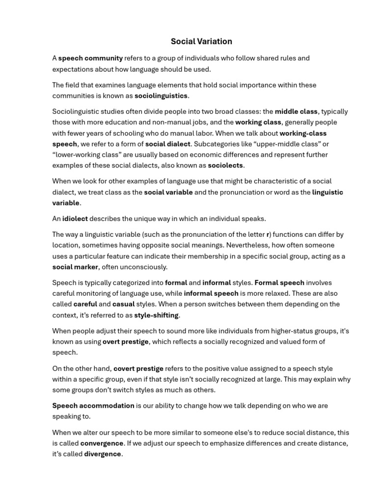 Understanding Social Variation in Speech | PDF | Sociolinguistics ...