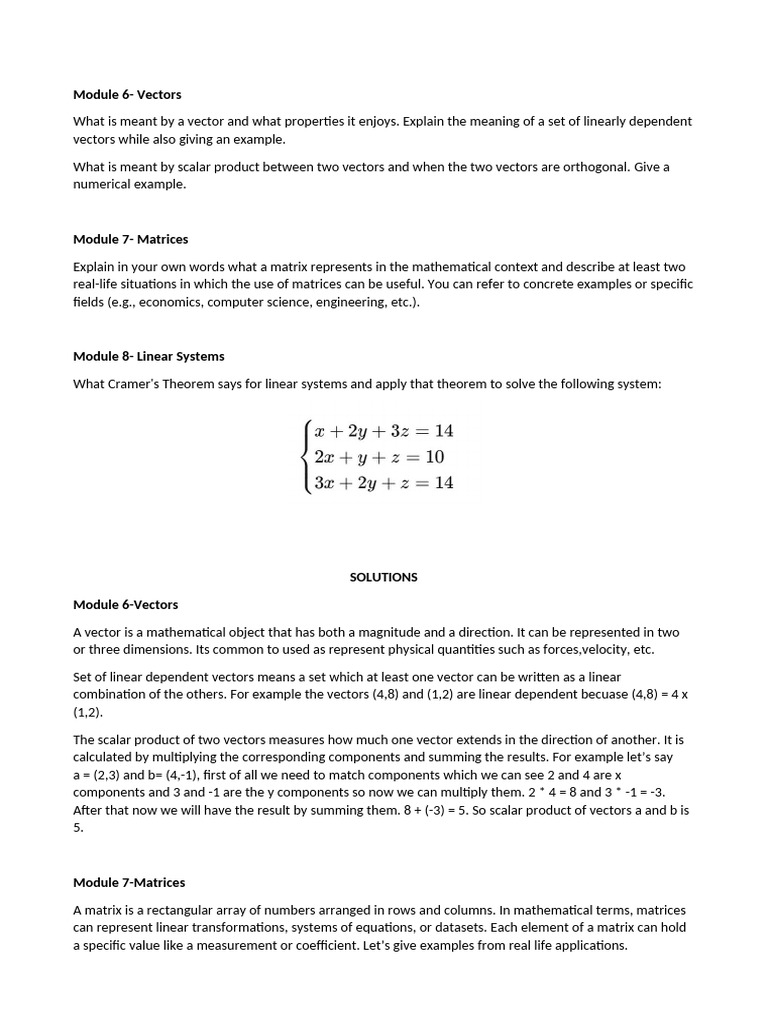 Understanding Vectors, Matrices, and Linear Systems | PDF | Matrix ...