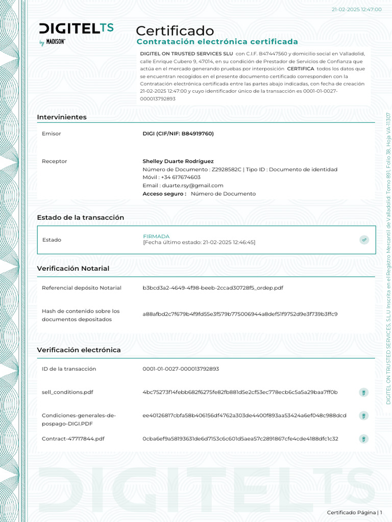 Certificado de Contratación Electrónica | PDF | Autenticación | Control ...