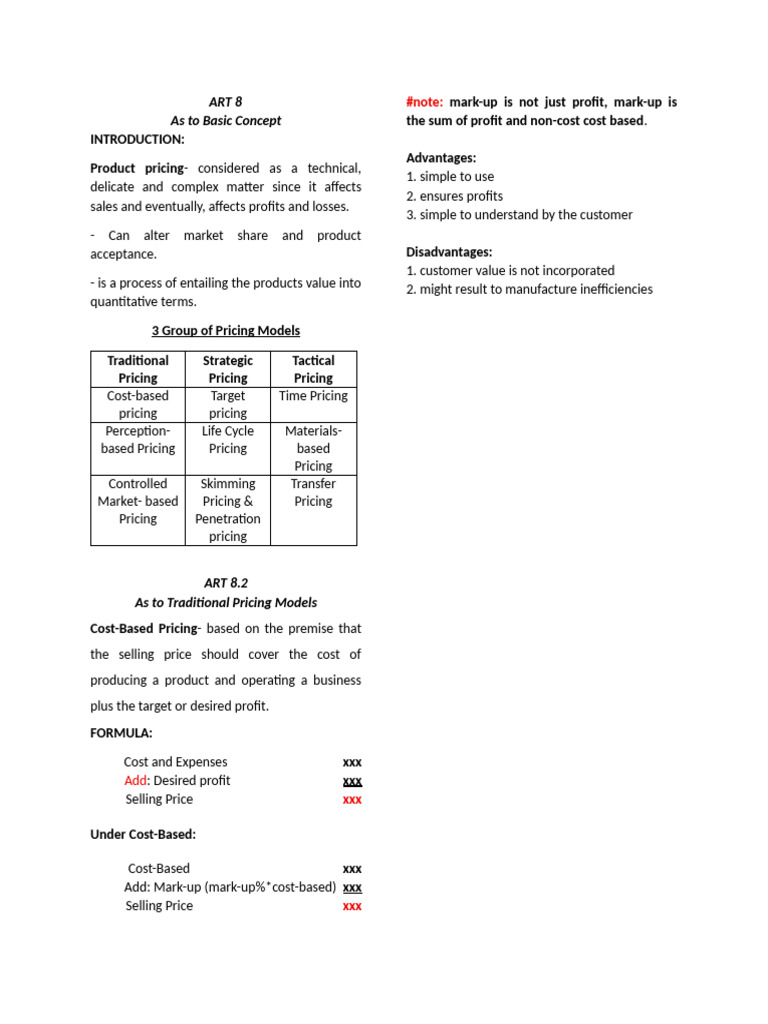 Understanding Cost-Based Pricing Models | PDF