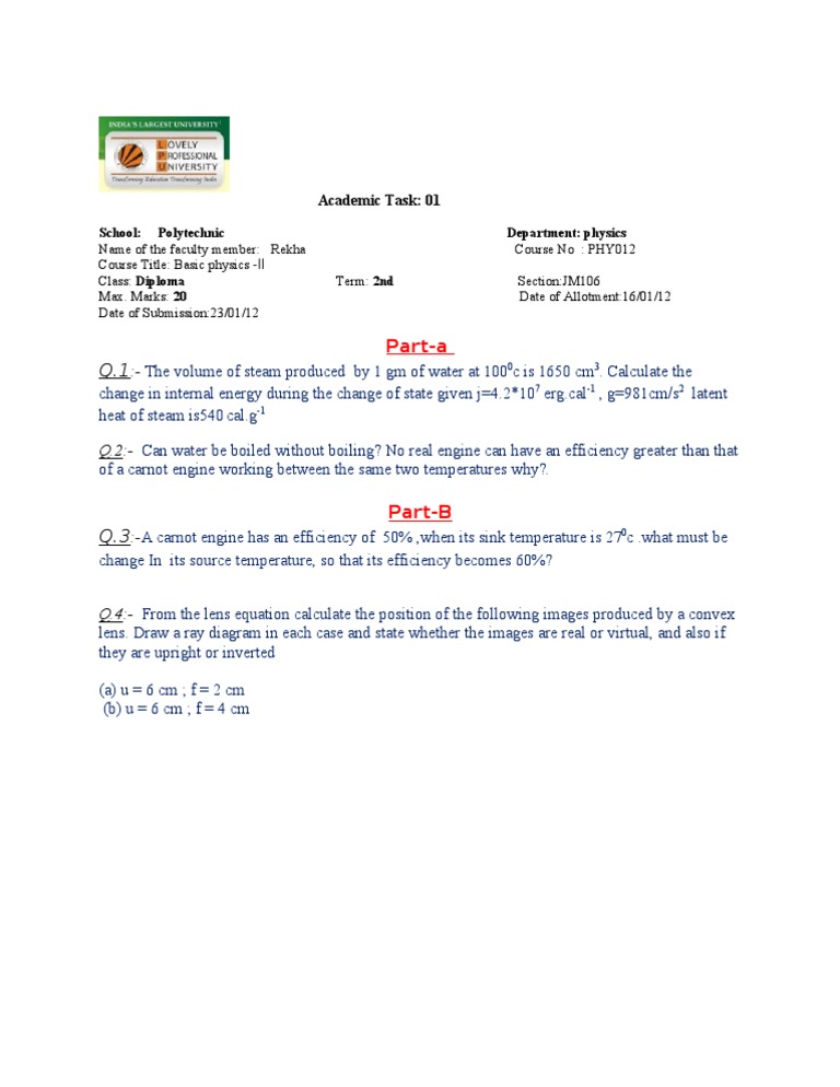 Basic Physics II Assignment Questions | PDF