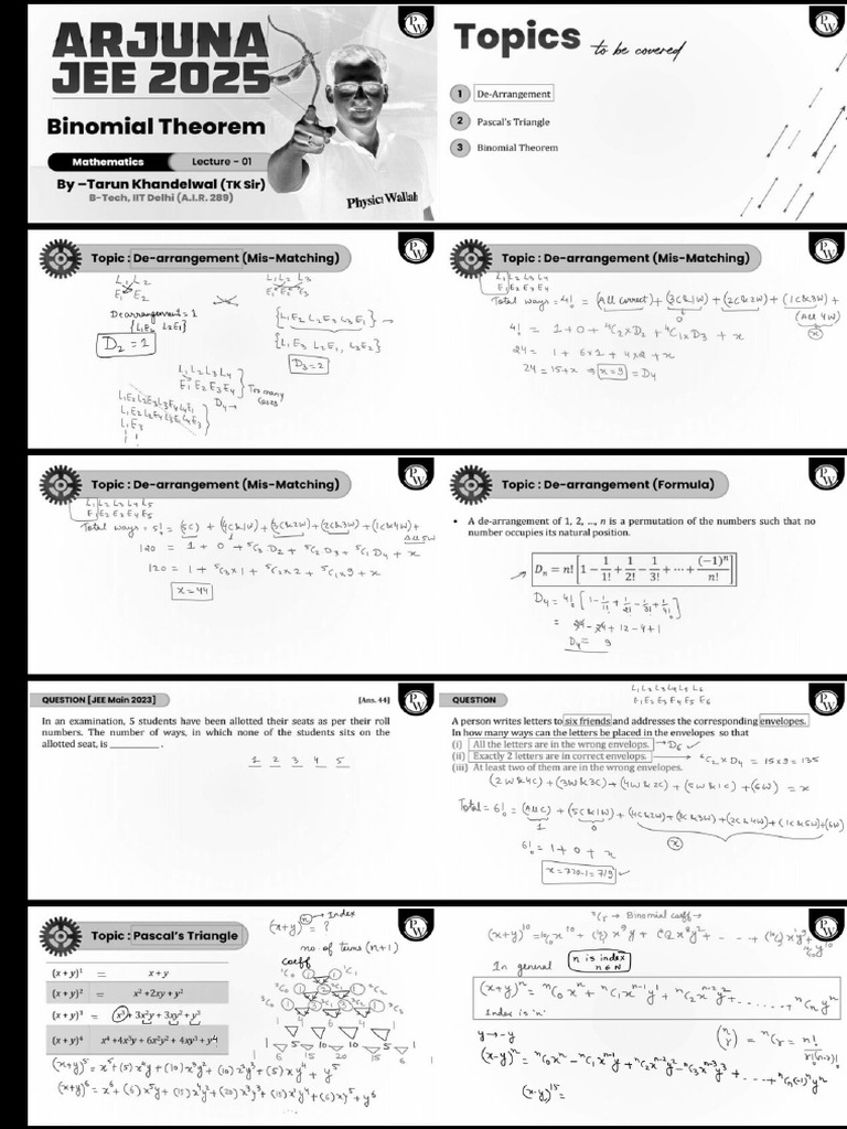 Binomial Theorem 01 - Class Notes - Arjuna JEE 2025 (8 Files Merged) | PDF