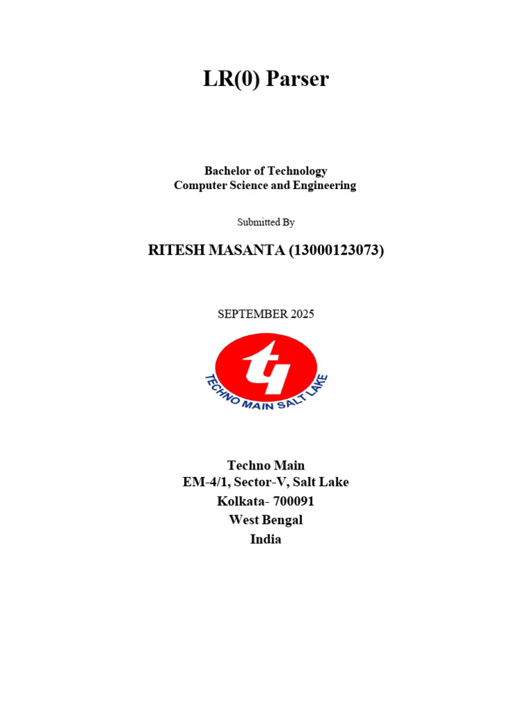 LR (0) Parser: RITESH MASANTA (13000123073) | PDF | Parsing | Metalogic