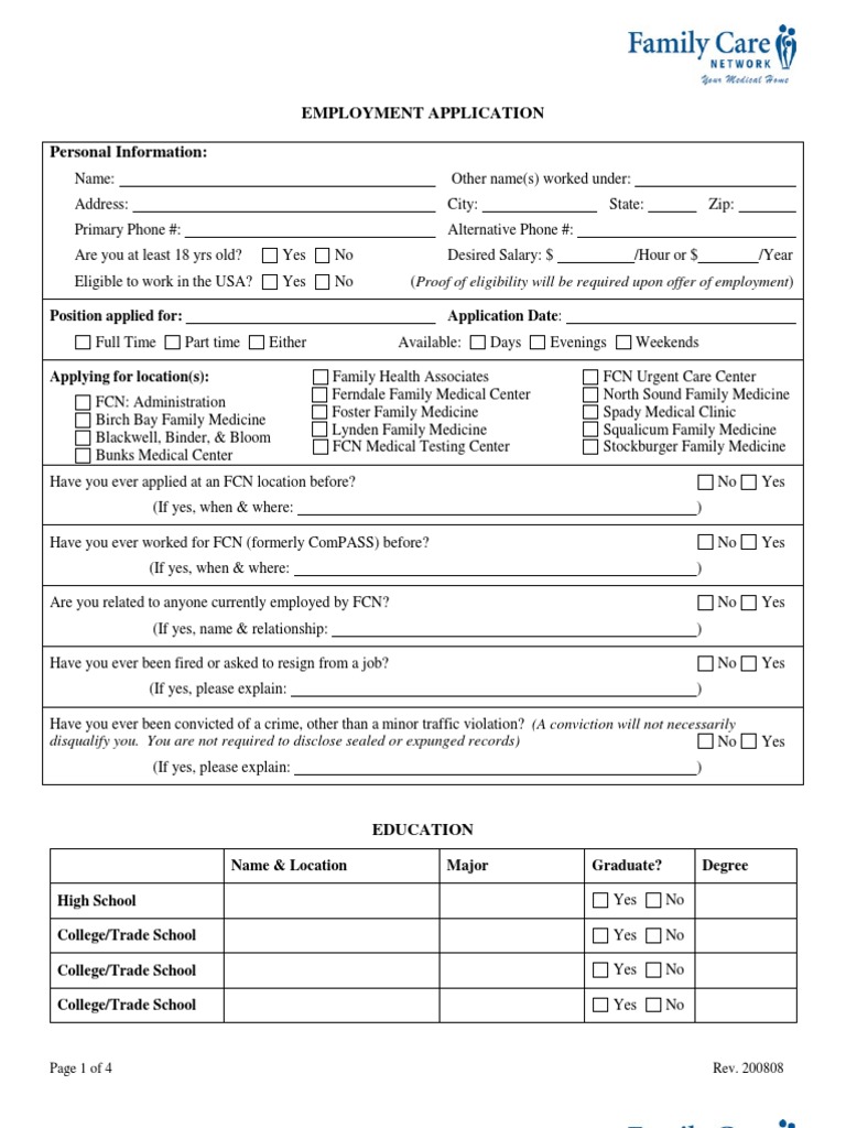 Employment Application Form Template | PDF | Family Medicine | Medicine