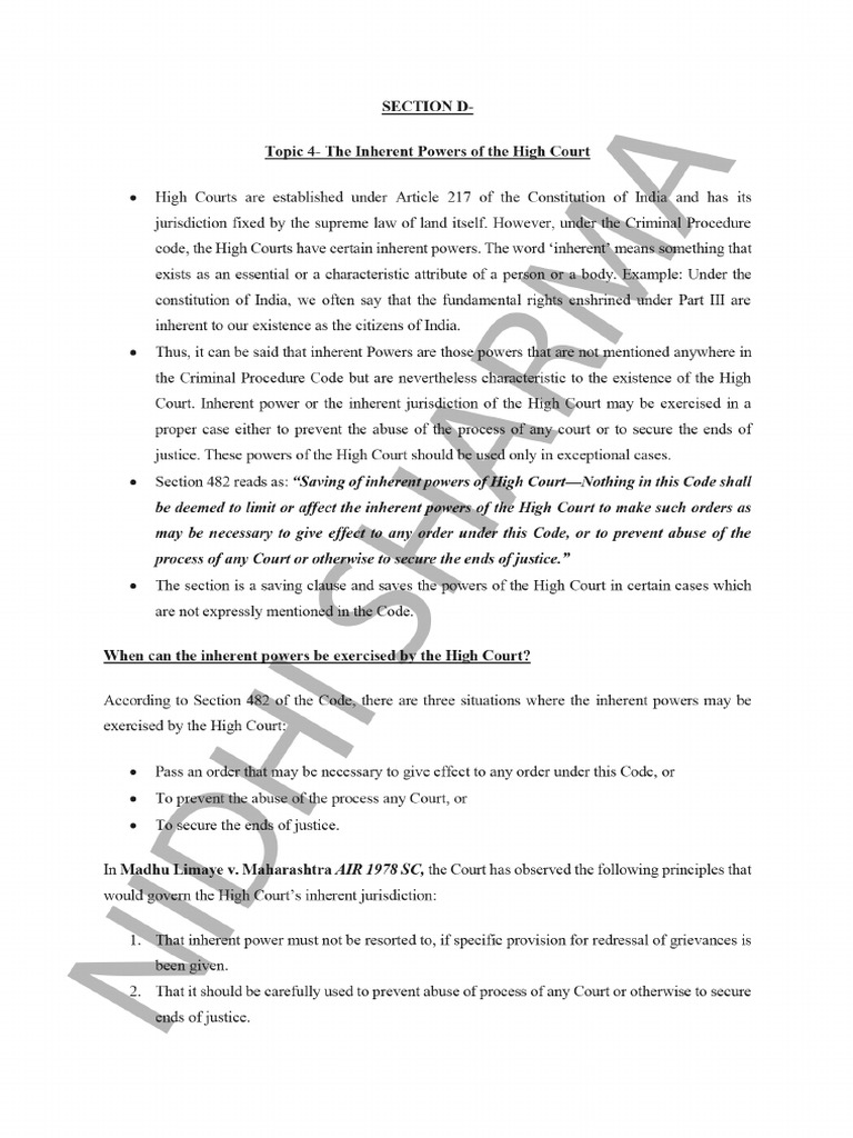 Inherent Powers of The High Court | PDF