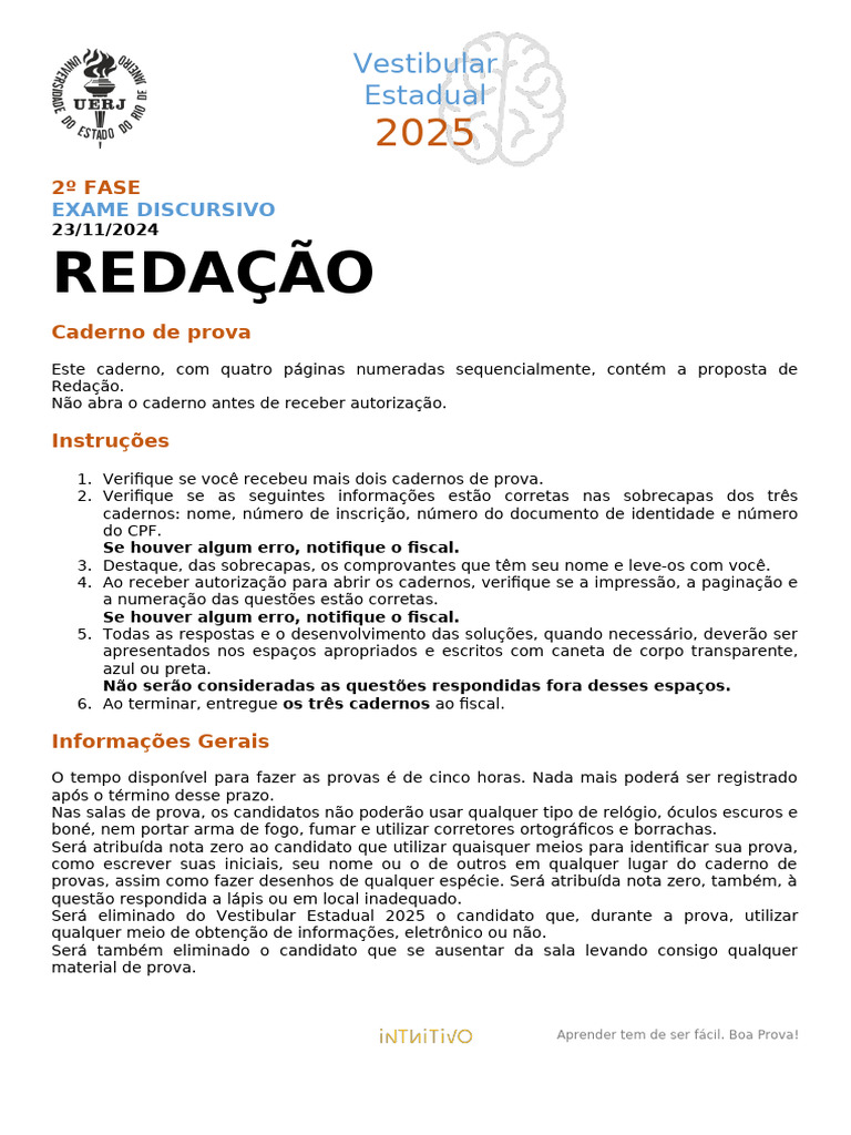Proposta de Redação UERJ 2025 | PDF | Vermelho