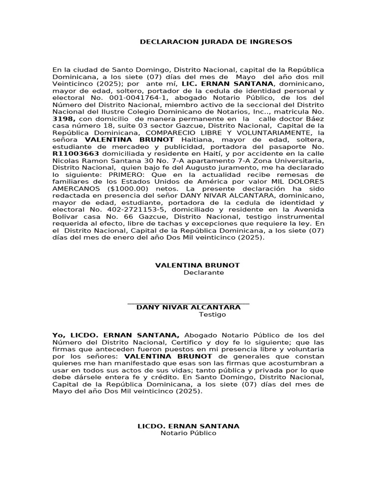 Declaración Jurada de Ingresos 2025 | PDF | República Dominicana