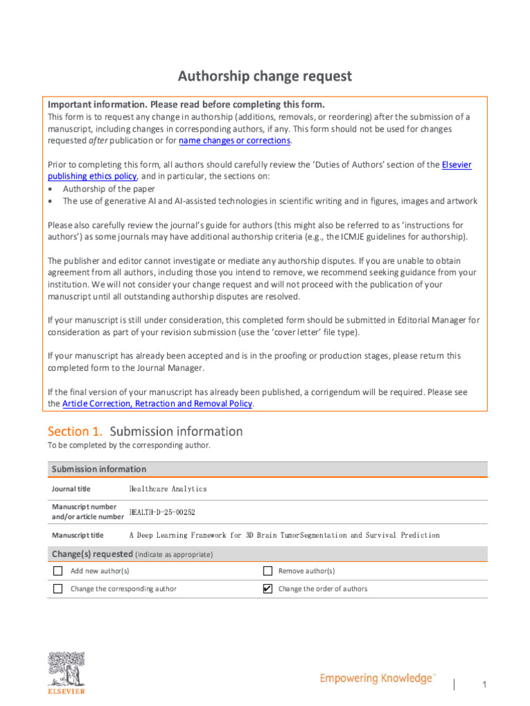 17authorship Change Request Form | PDF