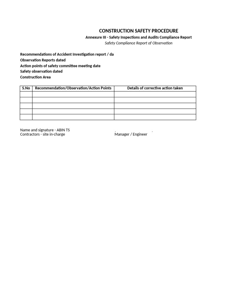 Construction Safety Report Template | PDF