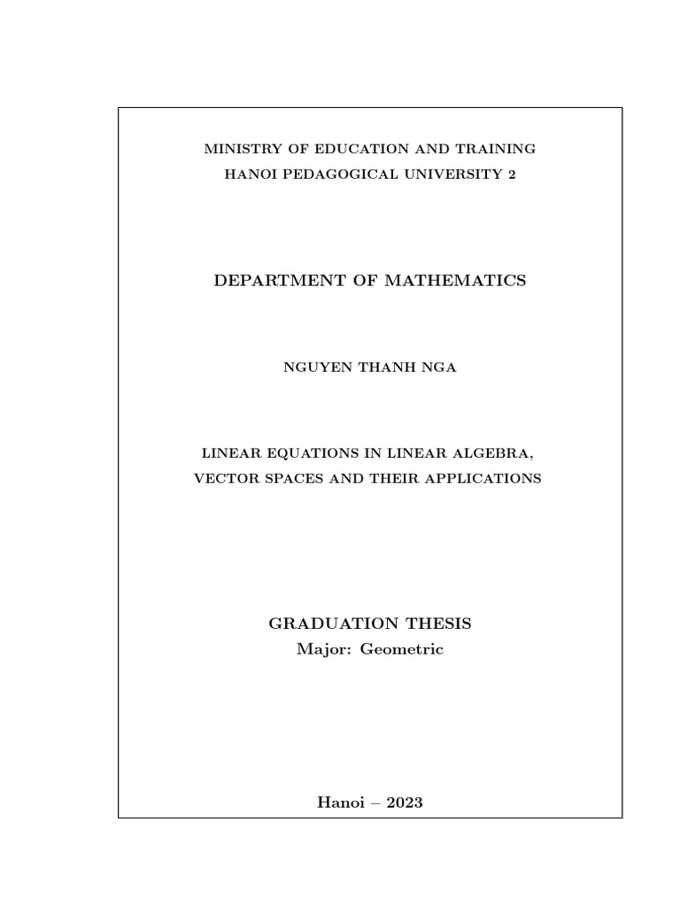 Linear Equations & Vector Spaces Thesis | PDF | System Of Linear ...