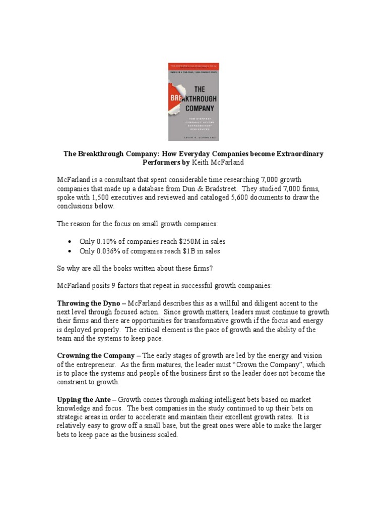The Breakthrough Company McFarland PDF Strategic Management