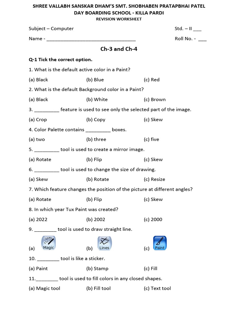 Computer Worksheet for Std II Students | PDF