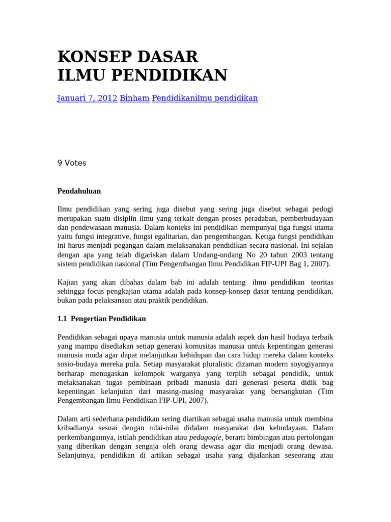 Konsep Dasar Ilmu Pendidikan | PDF