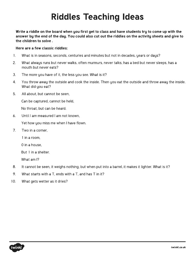 CA C 3 Riddles Teaching Ideas Ver 2 | PDF