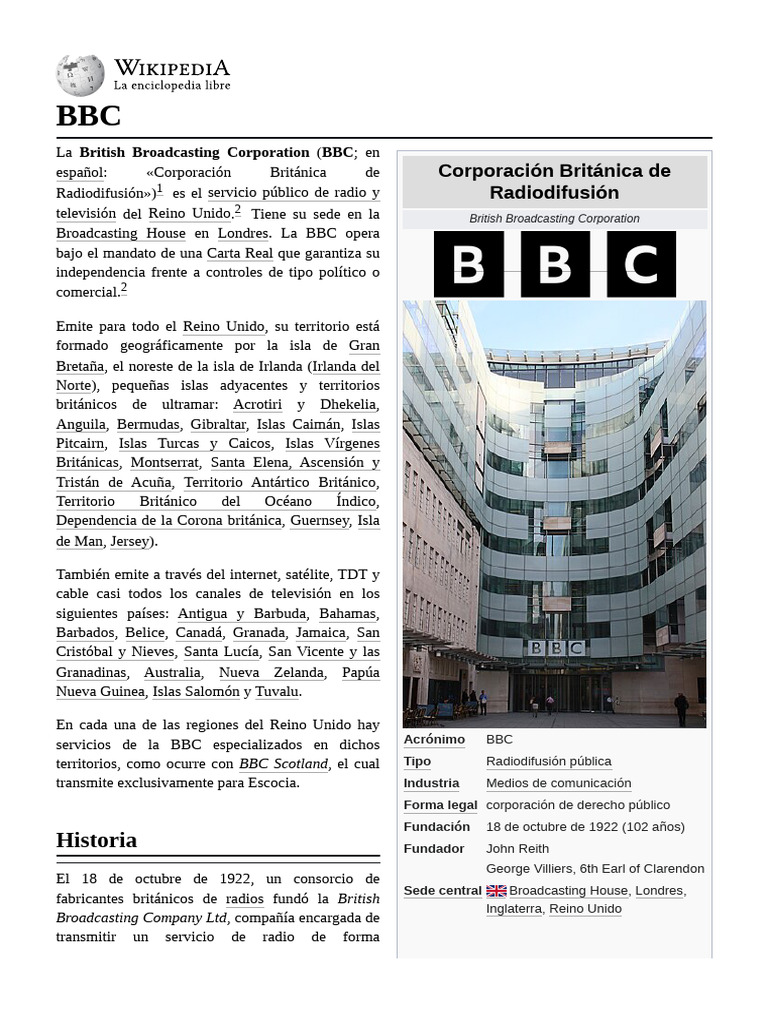 Historia de la BBC en español | PDF | Bbc | Televisión de alta definición