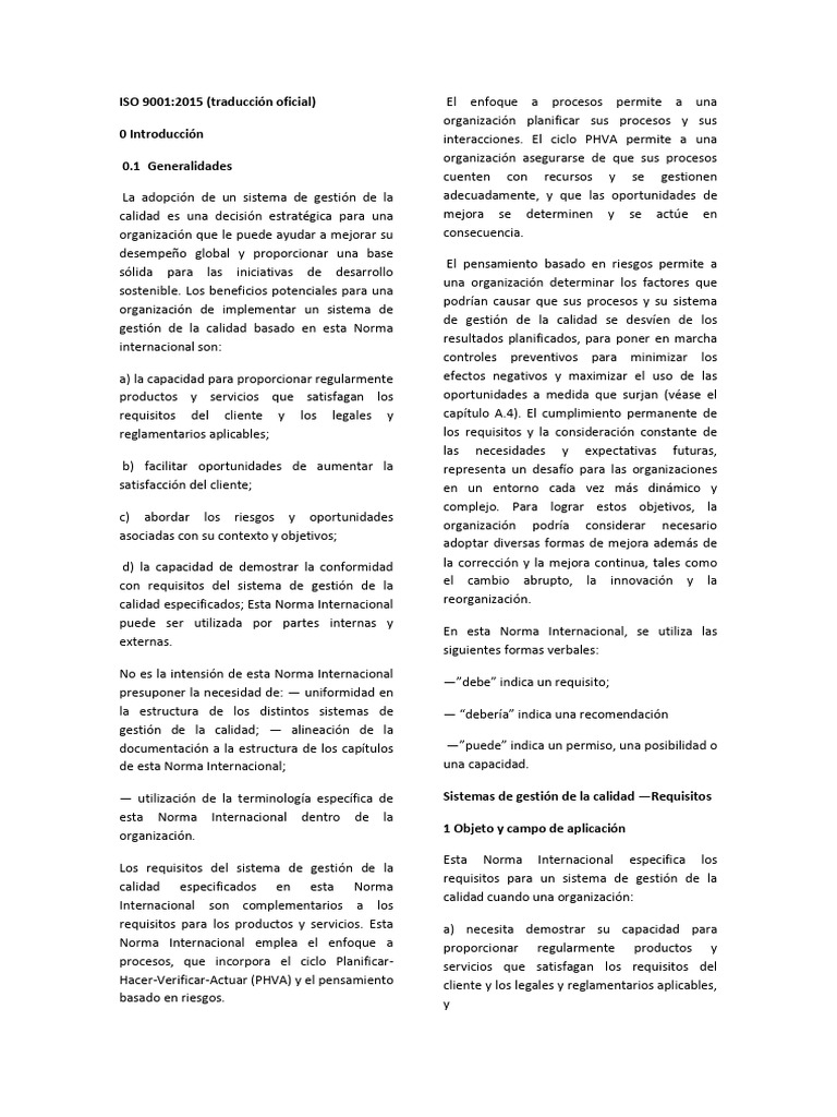Requisitos del Sistema de Gestión de Calidad ISO 9001:2015 | PDF ...