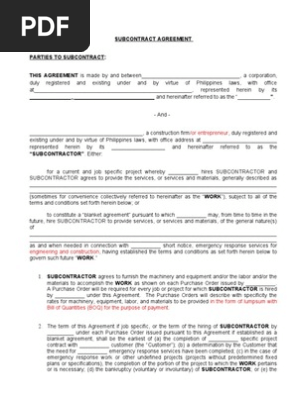 Subcontract Agreement