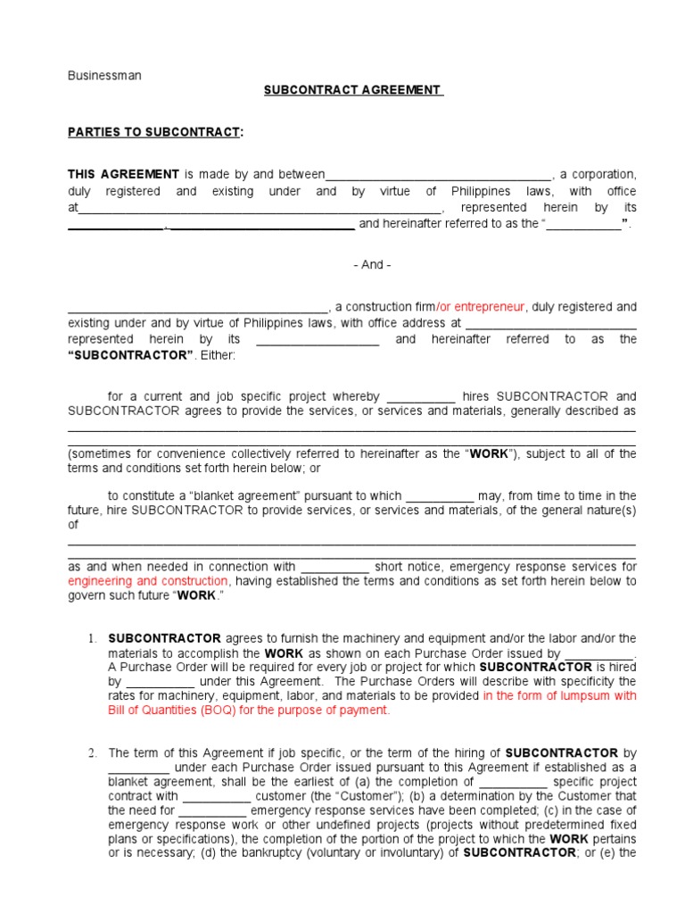 Colorado Subcontractor Agreement Template | PDF | Indemnity | Damages